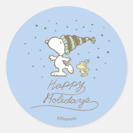 Sticker Rond Peanuts | Snoopy & Woodstock Winter Skating (Devant)