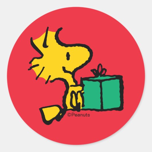Sticker Rond Peanuts | Woodstock Christmas Gift (Devant)