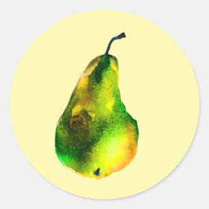 Sticker Rond Pear aquarelle fruit vert