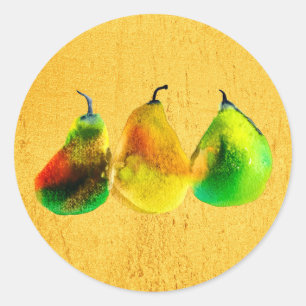 Sticker Rond Pear aquarelle vert fruit classique rond autocolla