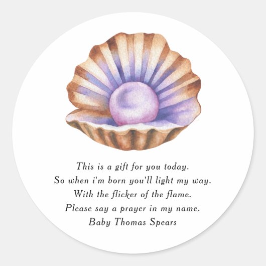 Sticker Rond Pearl Baby Shower - Prayer Candle Label (Devant)