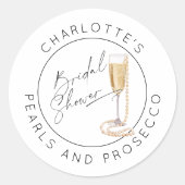 Sticker Rond Pearles et Prosecco Écriture moderne Douche nuptia (Devant)