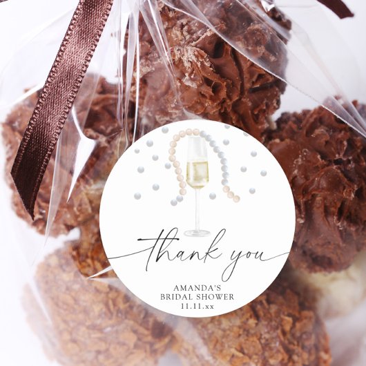 Sticker Rond Pearls & Prosecco - merci douche nuptiale