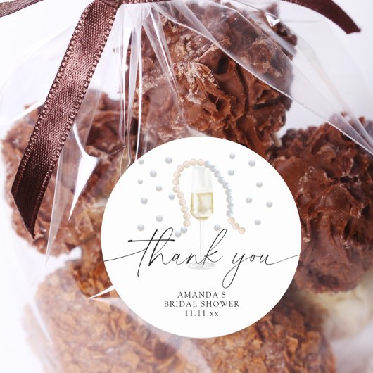 Sticker Rond Pearls & Prosecco - merci douche nuptiale