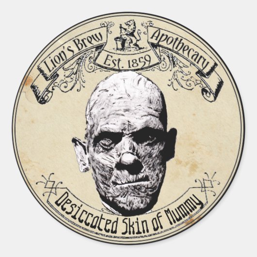 Sticker Rond Peau apothécaire Vintage d'Halloween de momie (Devant)