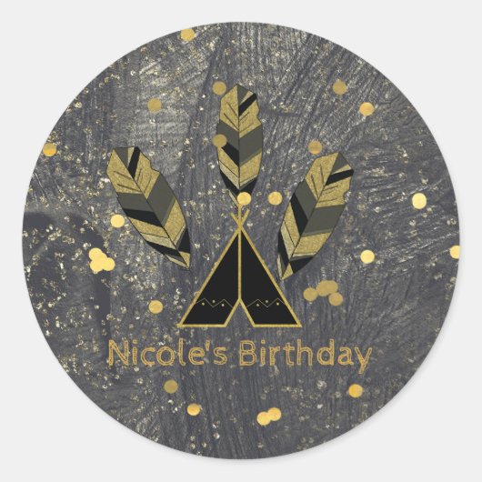 Sticker Rond Peau et tepee d'or noir Boho Glam (Devant)