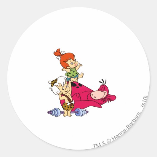 Sticker Rond PEBBLES™ et Bam Bam et Dino Playtime (Devant)