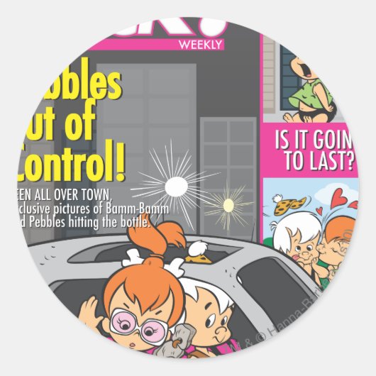 Sticker Rond PEBBLES™ et Bam Bam hors contrôle (Devant)