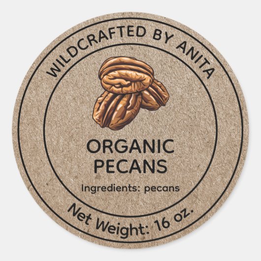 Sticker Rond Pecans Bio Sauvage Style Papier Kraft (Devant)
