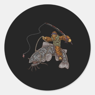 Sticker Rond Pêche à la capture Chasse au pied d'épi Pêcheurs 1