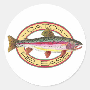 Sticker Rond Pêche à la capture et à la remise à l'eau de truit