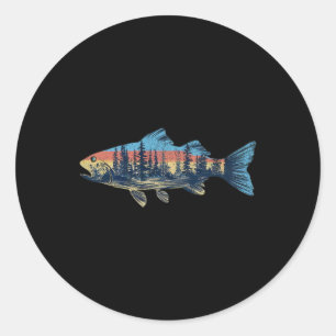Sticker Rond Pêche à la mouche de la truite Nature Extérieur Pê