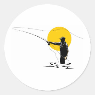 Sticker Rond Pêche à la mouche mouler bobine avec appât de leur