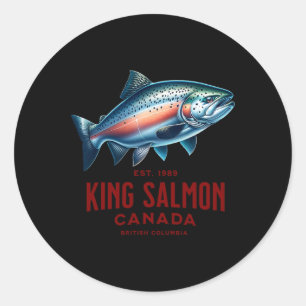 Sticker Rond Pêche à la rivière King Salmon en Colombie-Britann
