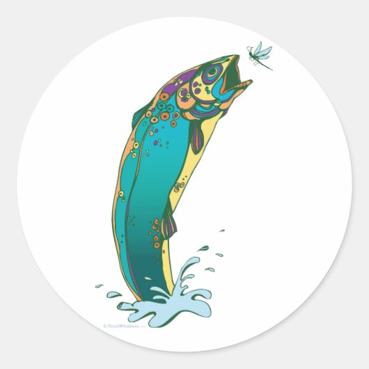 Sticker Rond Pêche à la truite psychédélique (Devant)