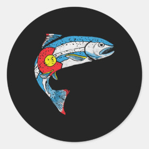 Sticker Rond Pêche à la truite vintage Drapeau rétro Colorado 8