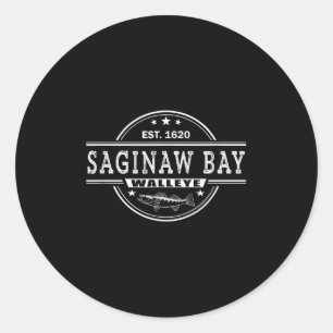 Sticker Rond Pêche à l'achigan inspirée vintage Baie Saginaw