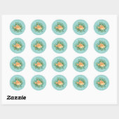 Sticker Rond Pêche Aqua Turquoise Mariage Roses Floral (Feuille)