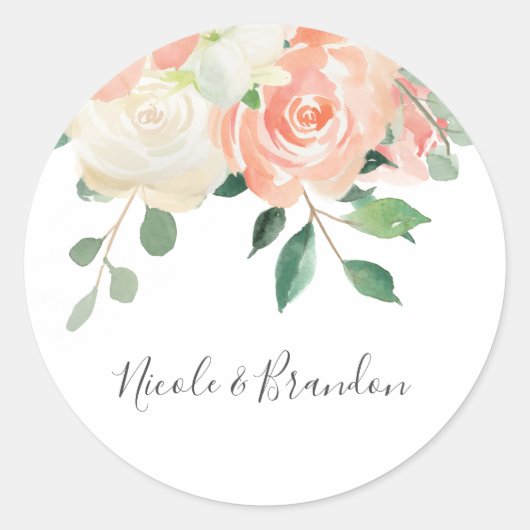 Sticker Rond Pêche aquarelle Floral Mariée et chambre (Devant)