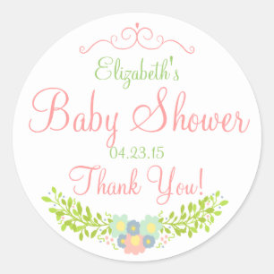 Sticker Rond Pêche au laurier floral et douche verte