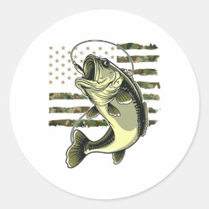 Sticker Rond Pêche au poisson B Usa Drapeau Américain Camouflag