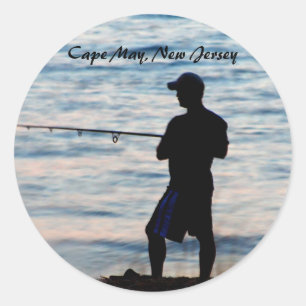Sticker Rond Pêche au surfcasting dans Cape May à l'autocollant
