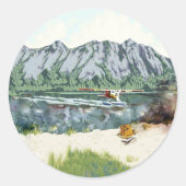 Sticker Rond Pêche avec plan Bush (Devant)