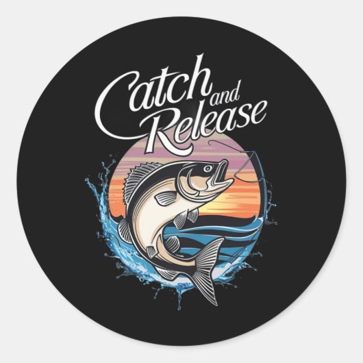 Sticker Rond Pêche avec remise à l'eau au coucher du soleil (Devant)