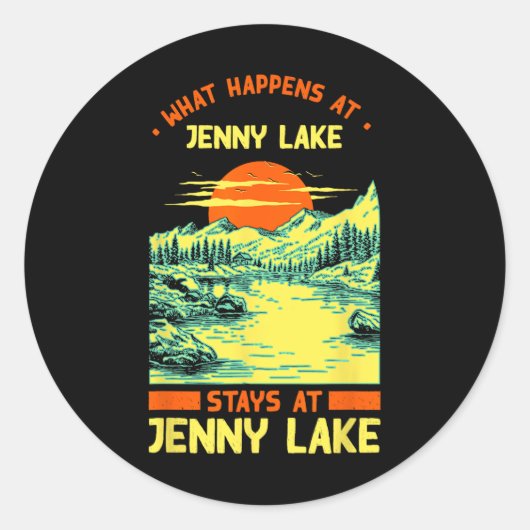 Sticker Rond Pêche Bateau Camping Lac Vacation Jenny Lake (Devant)