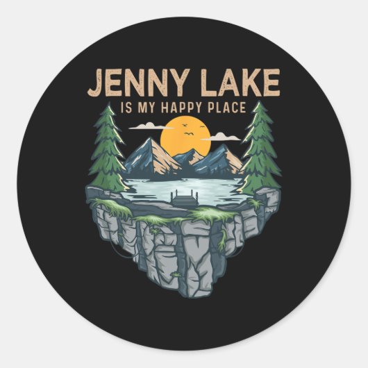 Sticker Rond Pêche Bateau Camping - My Happy Place Jenny Lak (Devant)