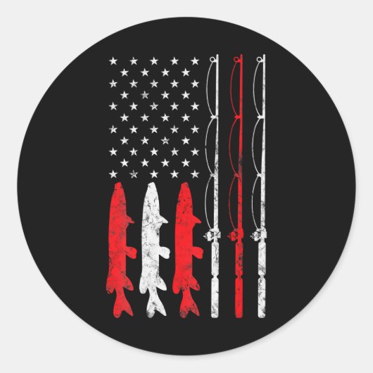 Sticker Rond Pêche bâton drapeau américain Pêche pour pêcheur (Devant)