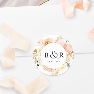 Sticker Rond Pêche, Blush, Mariage Champagne Enveloppe / Favori