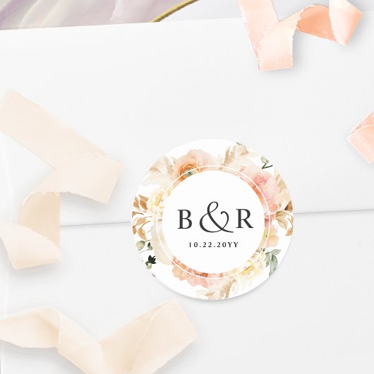 Sticker Rond Pêche, Blush, Mariage Champagne Enveloppe / Favori
