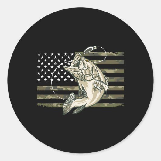 Sticker Rond Pêche Camouflage US Drapeau américain basse Poisso (Devant)