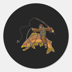Sticker Rond Pêche de la truite Brown Pêche de la truite Bigfoo
