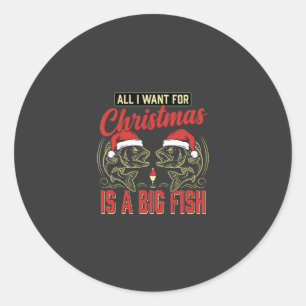 Sticker Rond Pêche de Noël Gros Poisson Fête