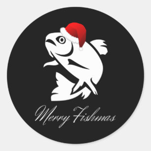 Sticker Rond Pêche de Noël - Merry Fishmas