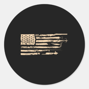 Sticker Rond Pêche Drapeau Américain Usa Vintage Pêche Cadeaux 