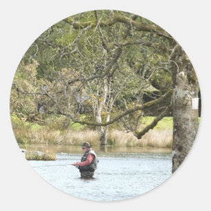 STICKER ROND PÊCHE EN VOL