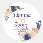 Sticker Rond Pêche et bleu aquarelle mariage classique (Devant)