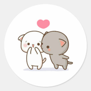 Sticker Rond Pêche Et Chat Goma Mochi