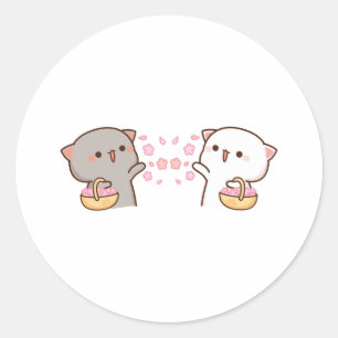 Sticker Rond Pêche Et Chat Goma Mochi