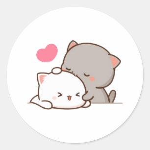 Sticker Rond Pêche Et Chat Goma Mochi