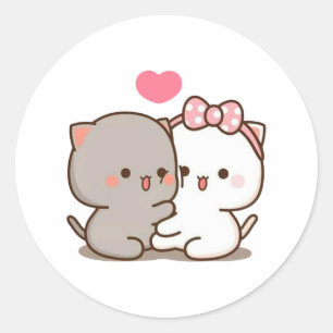 Sticker Rond Pêche Et Chat Goma Mochi