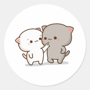 Sticker Rond Pêche Et Chat Goma Mochi