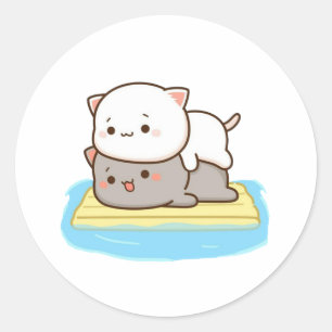 Sticker Rond Pêche Et Chat Goma Mochi