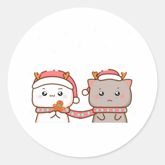 Sticker Rond Pêche Et Goma Mochi Chat, Joyeux Noël (Devant)