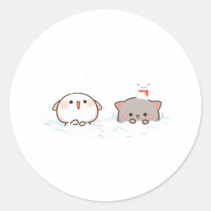 Sticker Rond Pêche Et Goma Mochi Chat, Joyeux Noël