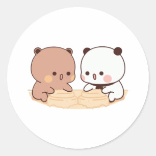 Sticker Rond Pêche Et Goma Mochi Couple Ours