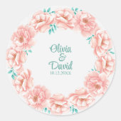 Sticker Rond Pêche et Mariage floral turquoise (Devant)